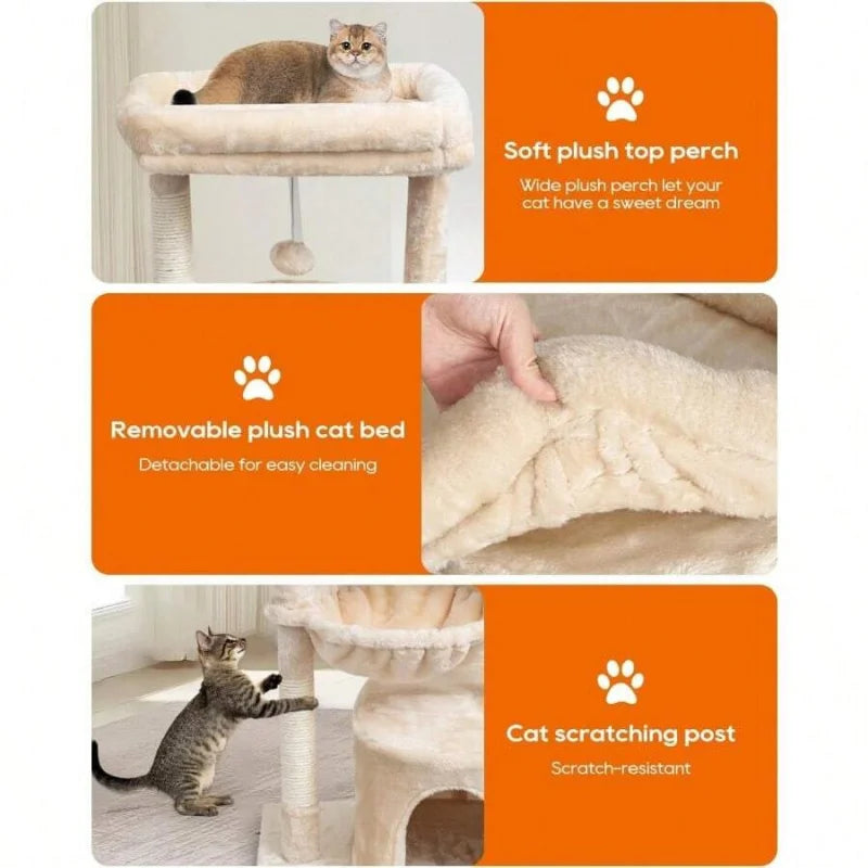Modern Indoor Cat Tree With Scratching Post And Cradle