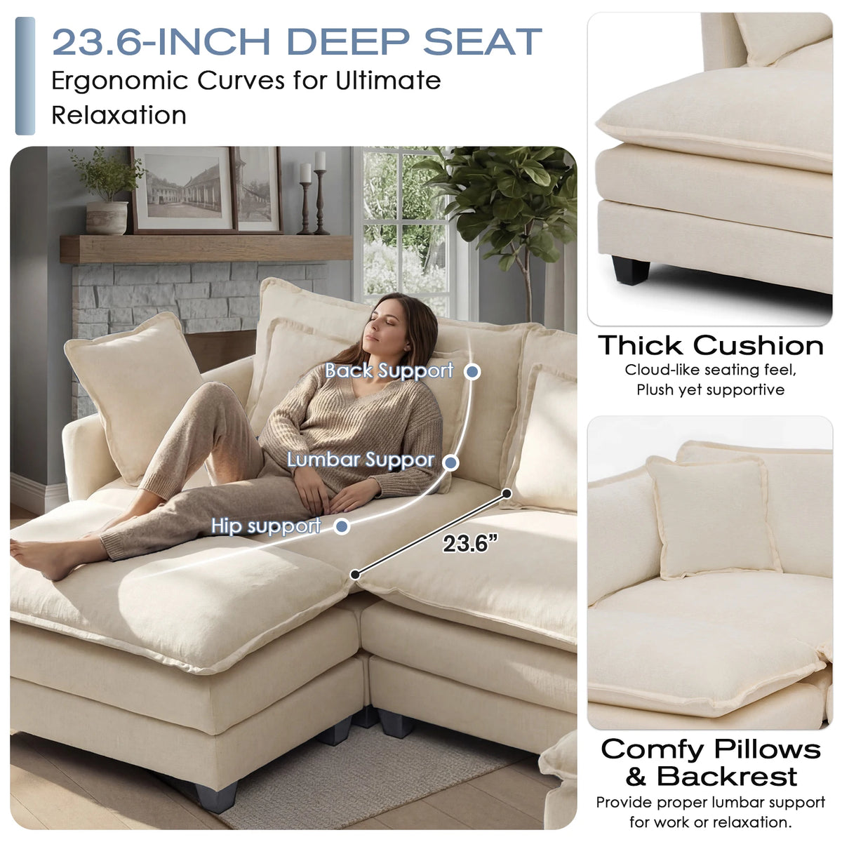 Modern Modular Sectional Sofa With Ottoman And Deep Seat Comfort
