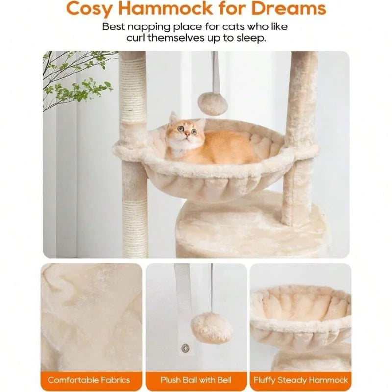 Modern Indoor Cat Tree With Scratching Post And Cradle