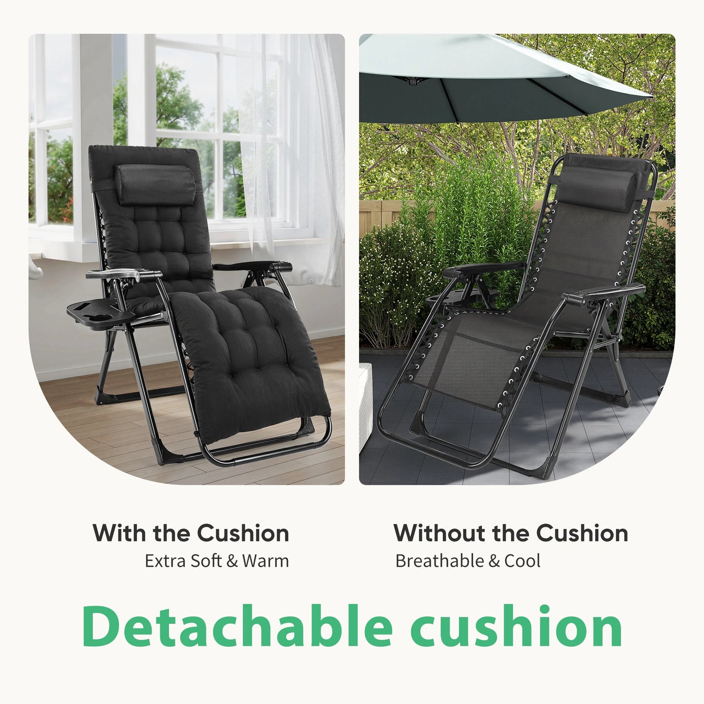 JHK Zero Gravity Folding Outdoor Patio Recliner With Cup Holders