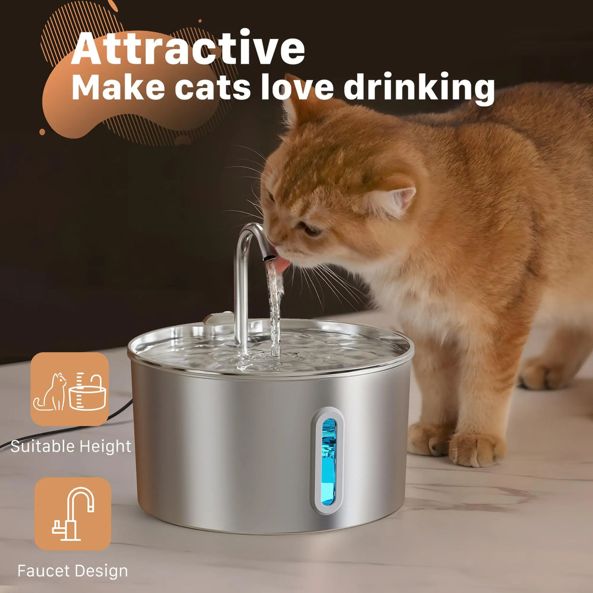 Weomg Automatic Stainless Steel Cat Drinking Fountain Ultra Quiet Pump
