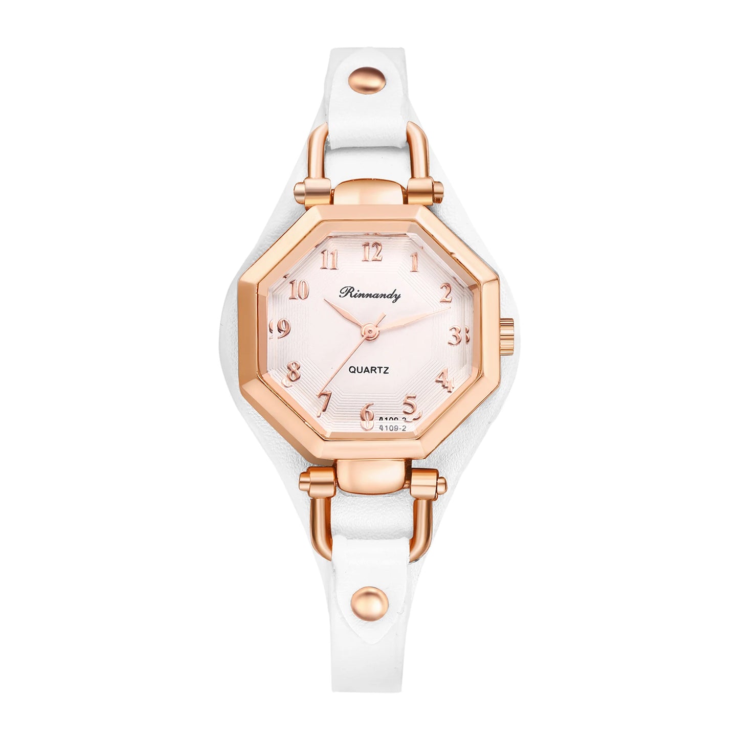 JewelryWe Ctagonal Leather Bracelet For Women Waterproof Analog Quartz Watch