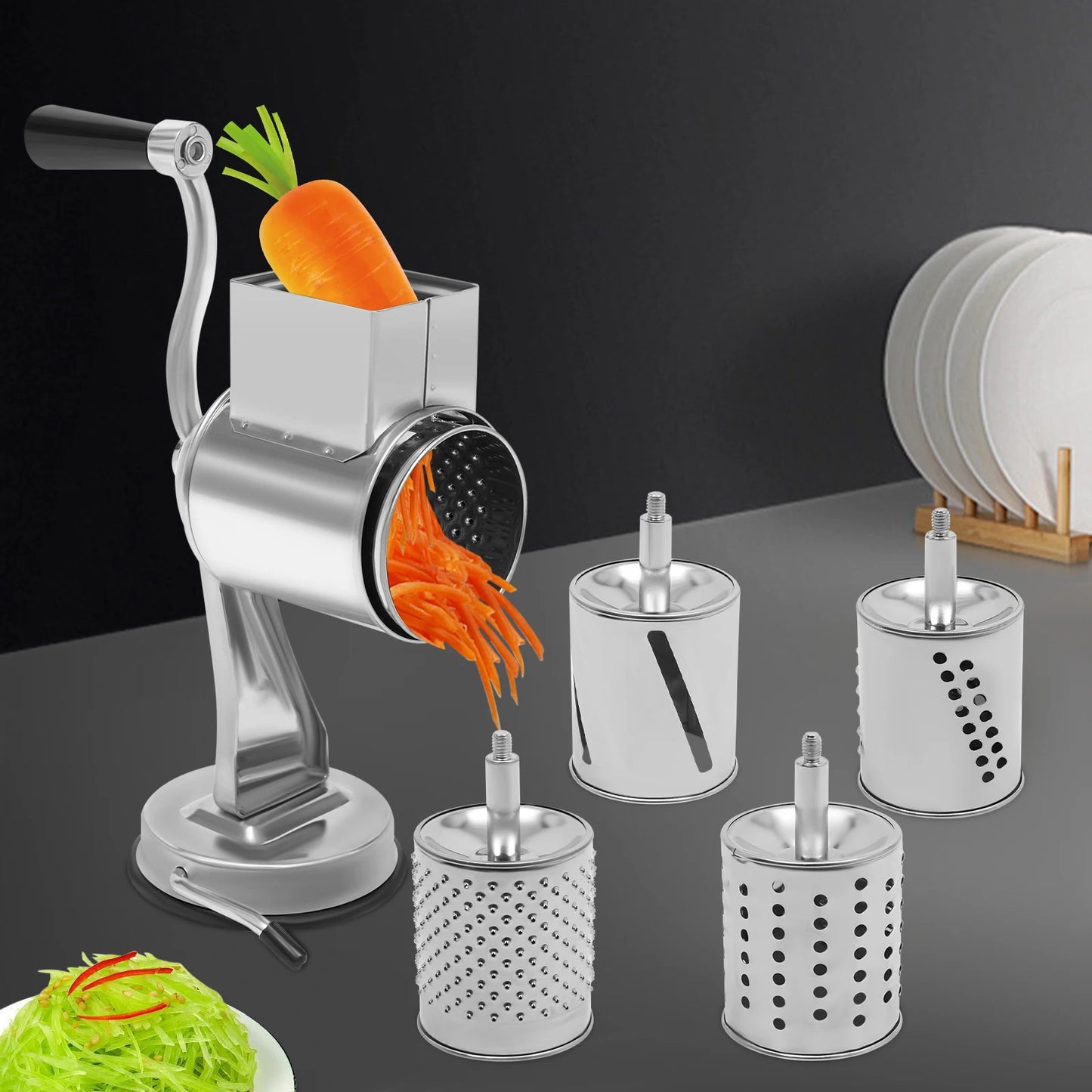Rotary Grater With Five Stainless Steel Blades Manual Grinder