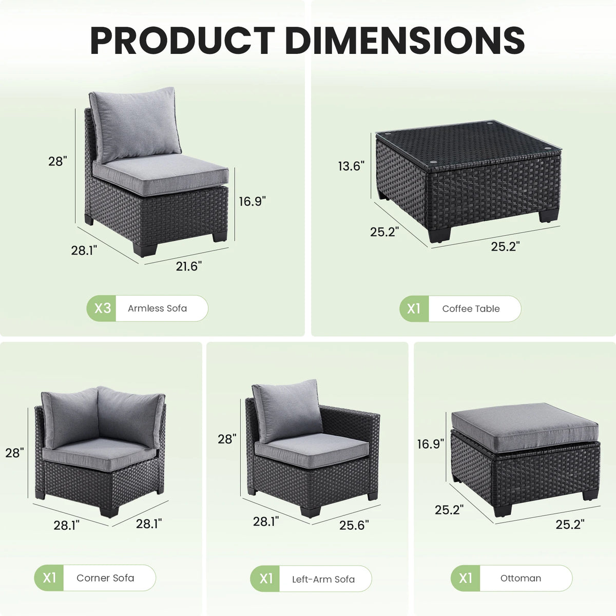 Outdoor Patio Sectional Sofa Set With Ottoman And Cushions