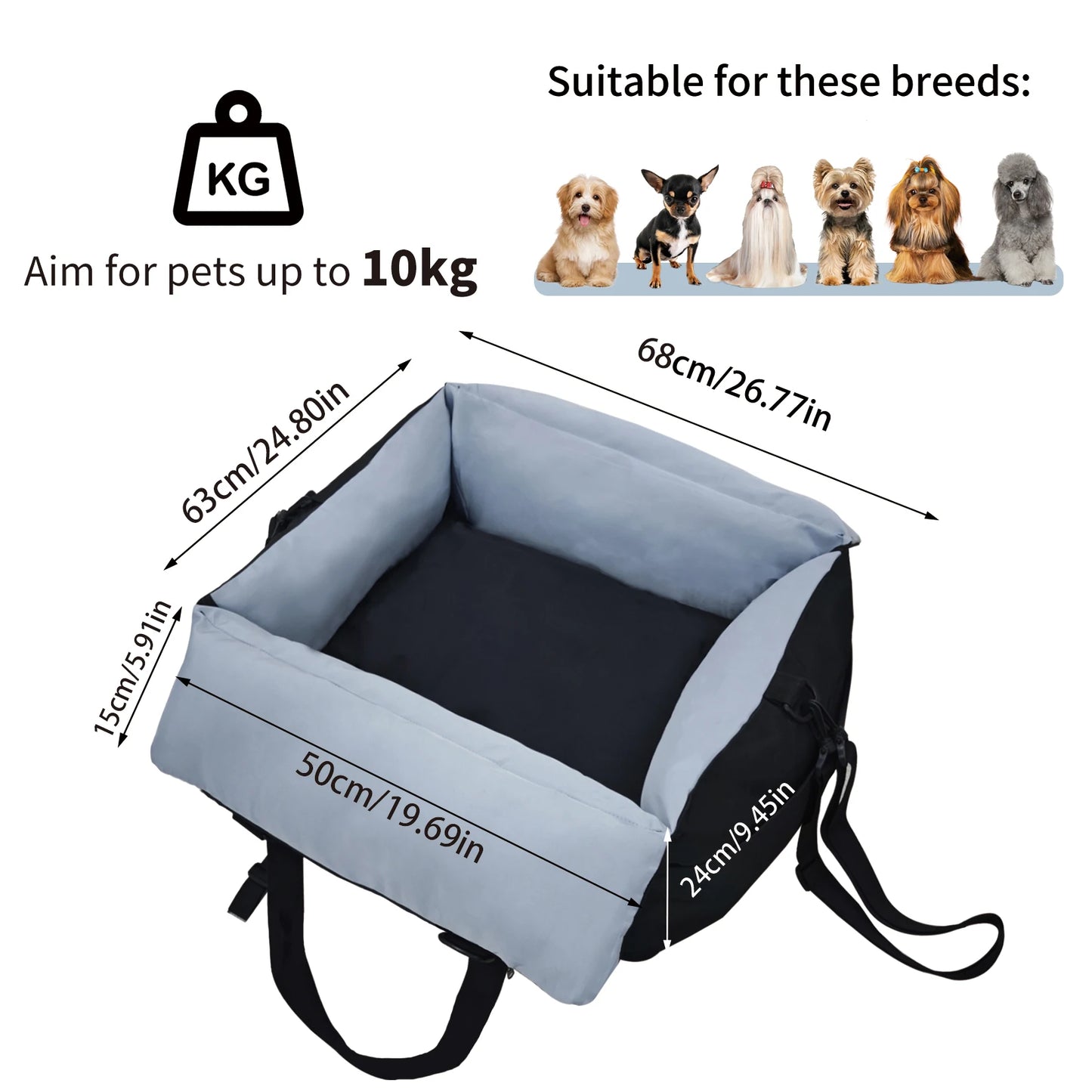 Borwart Portable Dog Car Seat Travel Bed With Safety Belt