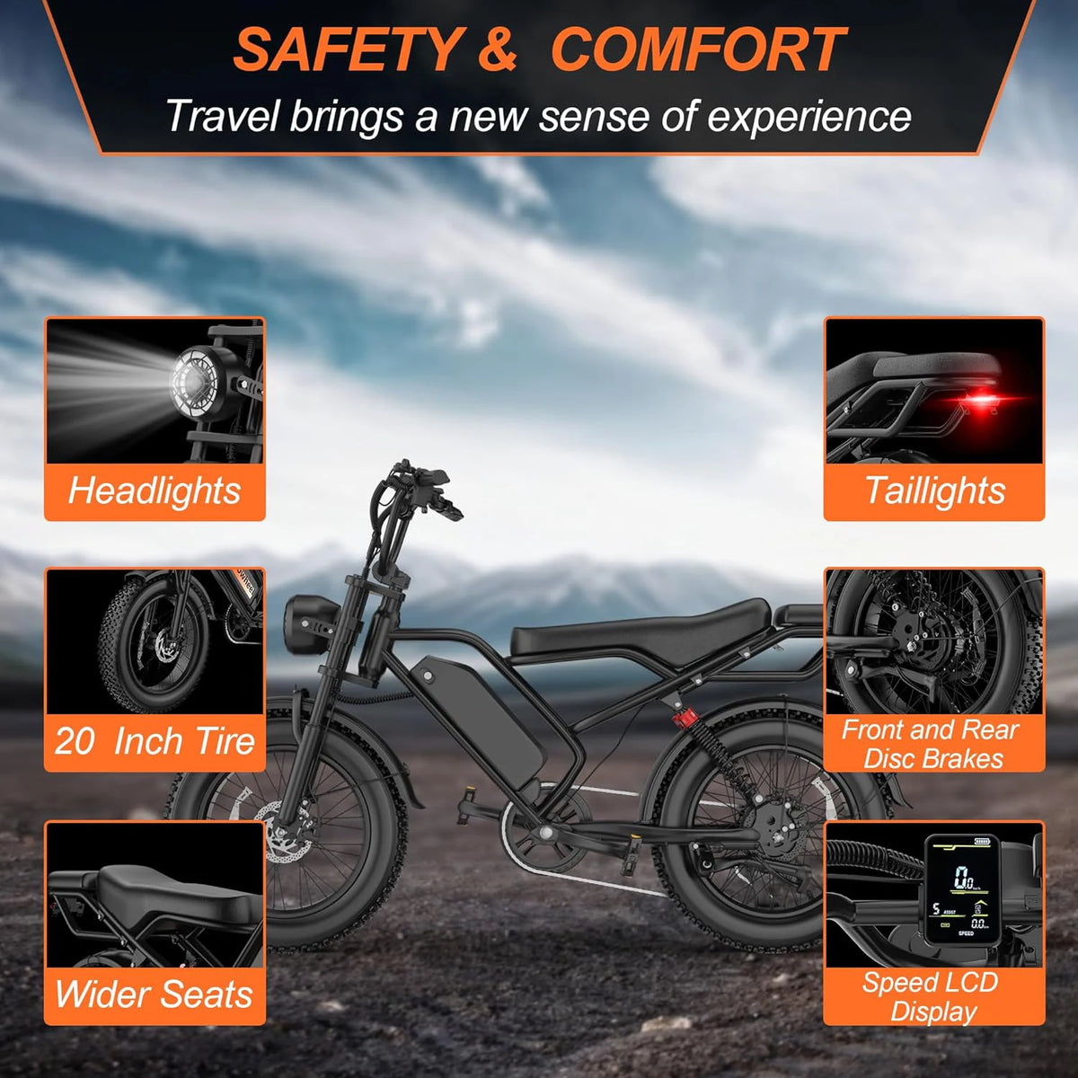 Aovopro Fat Tire Electric Bicycle With Powerful Brushless Motor