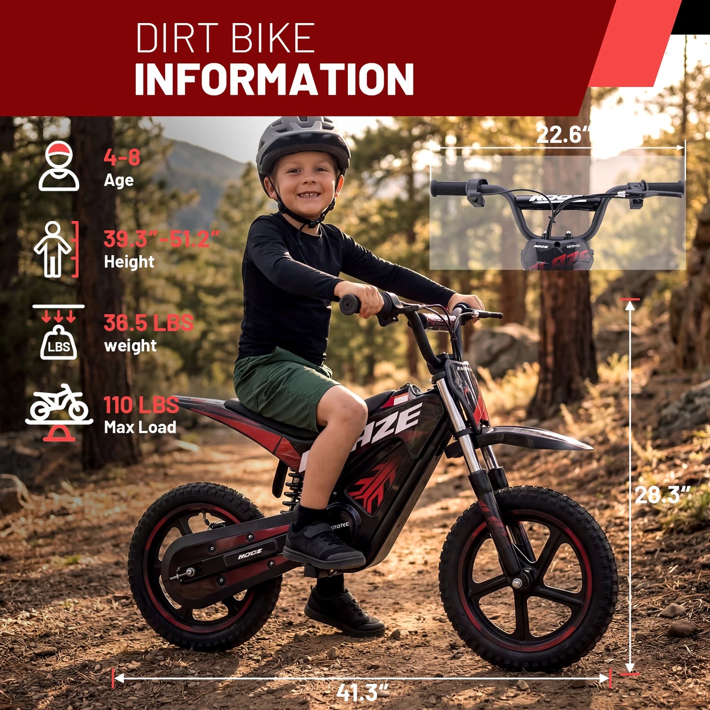 KOOZ HP01E 36V 350W Electric Dirt Bike Kids Two Speed