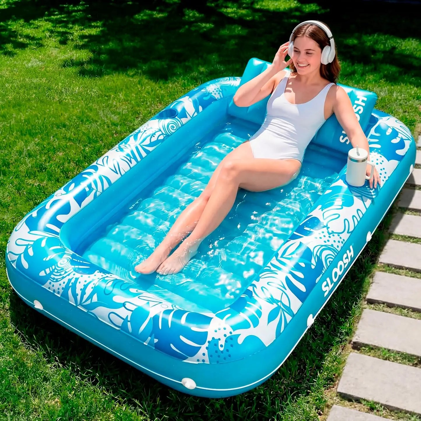 Joyfy 4 In 1 Suntan Pool Floats With Headrest And Drink Holders