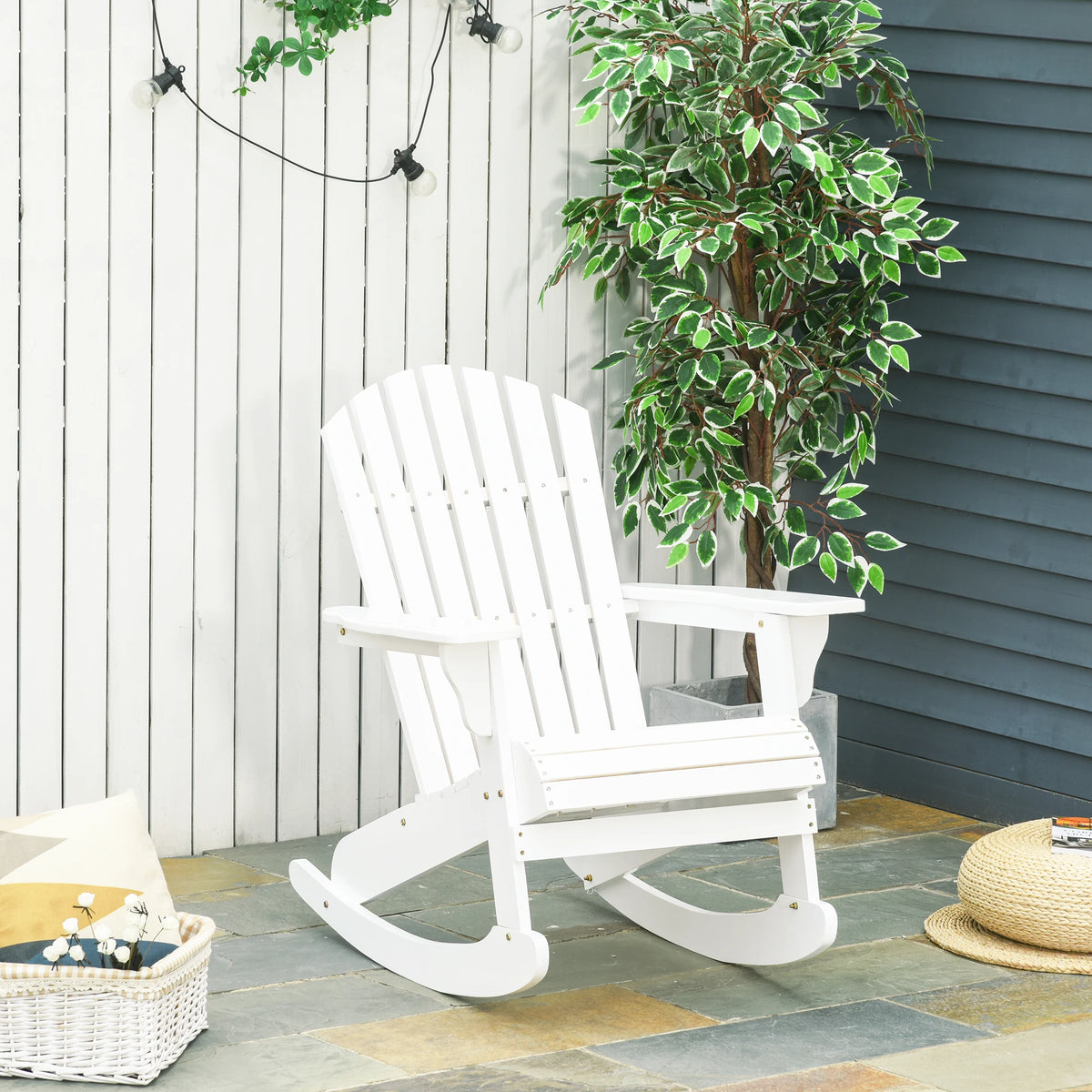 Outsunny Outdoor Fir Wood Rocking Chair With Rustic Design