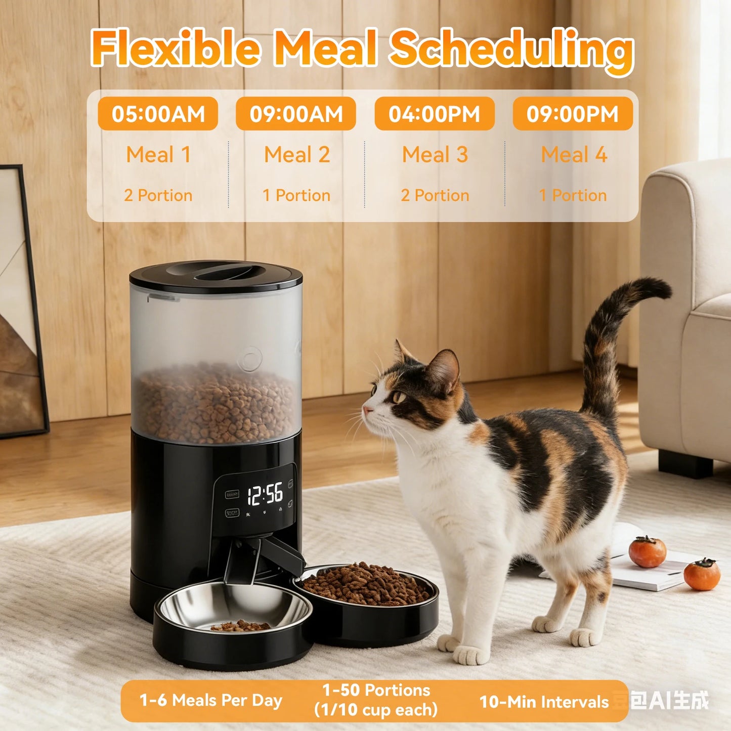 Automatic Pet Feeder With Stainless Steel Bowls And Timer