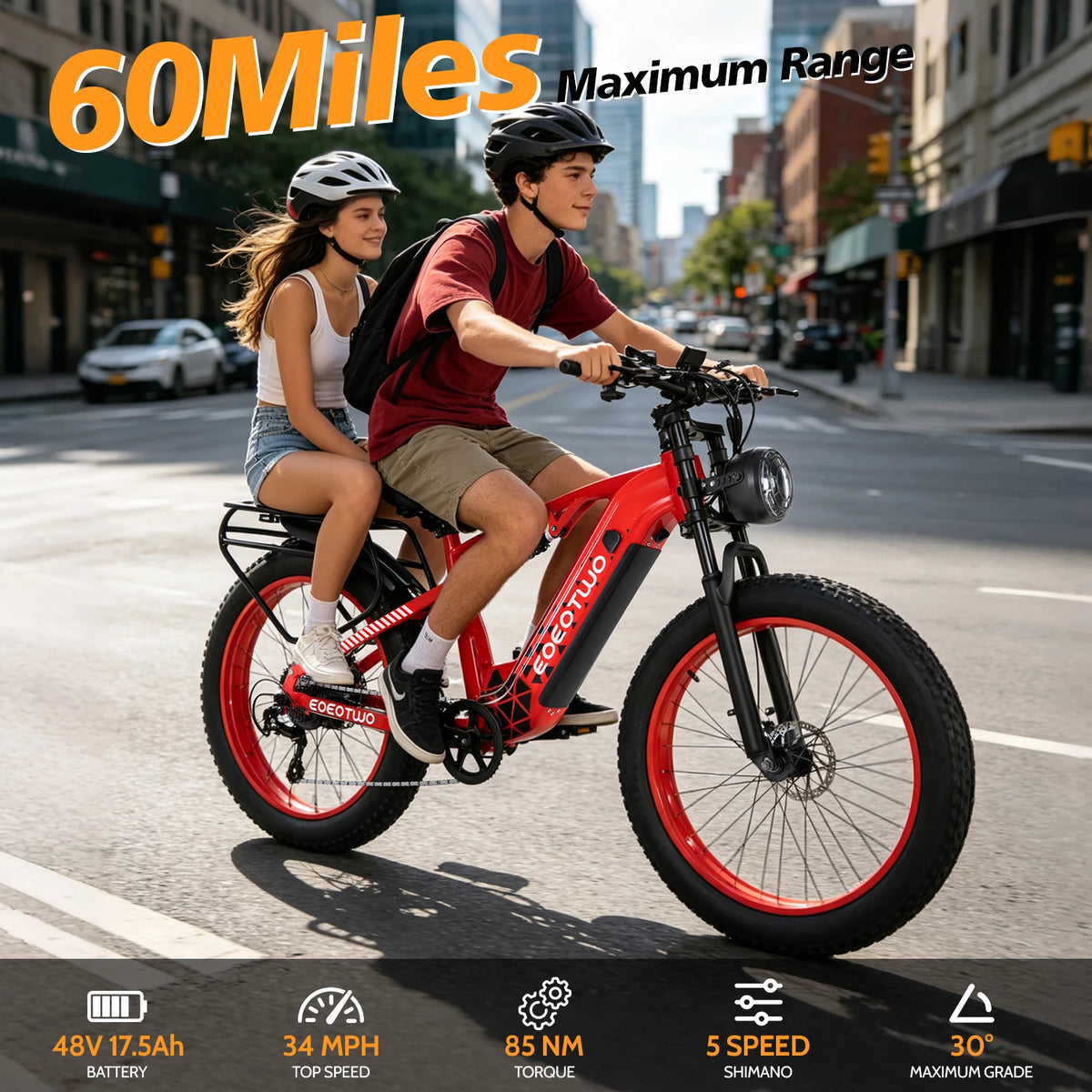 EOEOTWO 1500W Peak Electric Fat Tire Ebike For Adult Riders