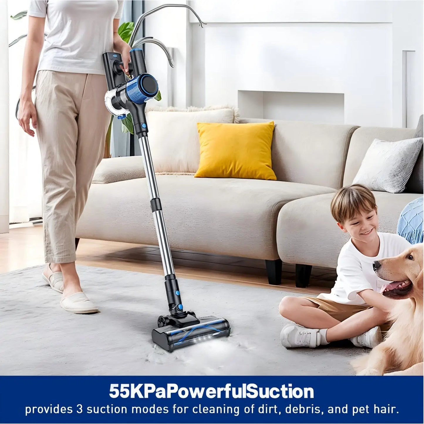 SUXIANGVAC Cordless Vacuum Cleaner 55KPa 45Min Runtime 8 In 1