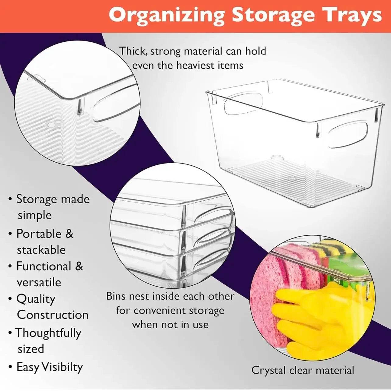 Clear Plastic Storage Bins 4 Pack Pantry Fridge Kitchen Organizer