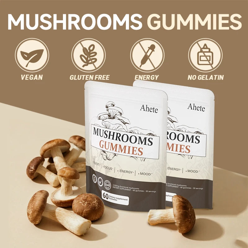 Ahete Mushroom Gummies Seven Mushroom Blend For Digestive Support