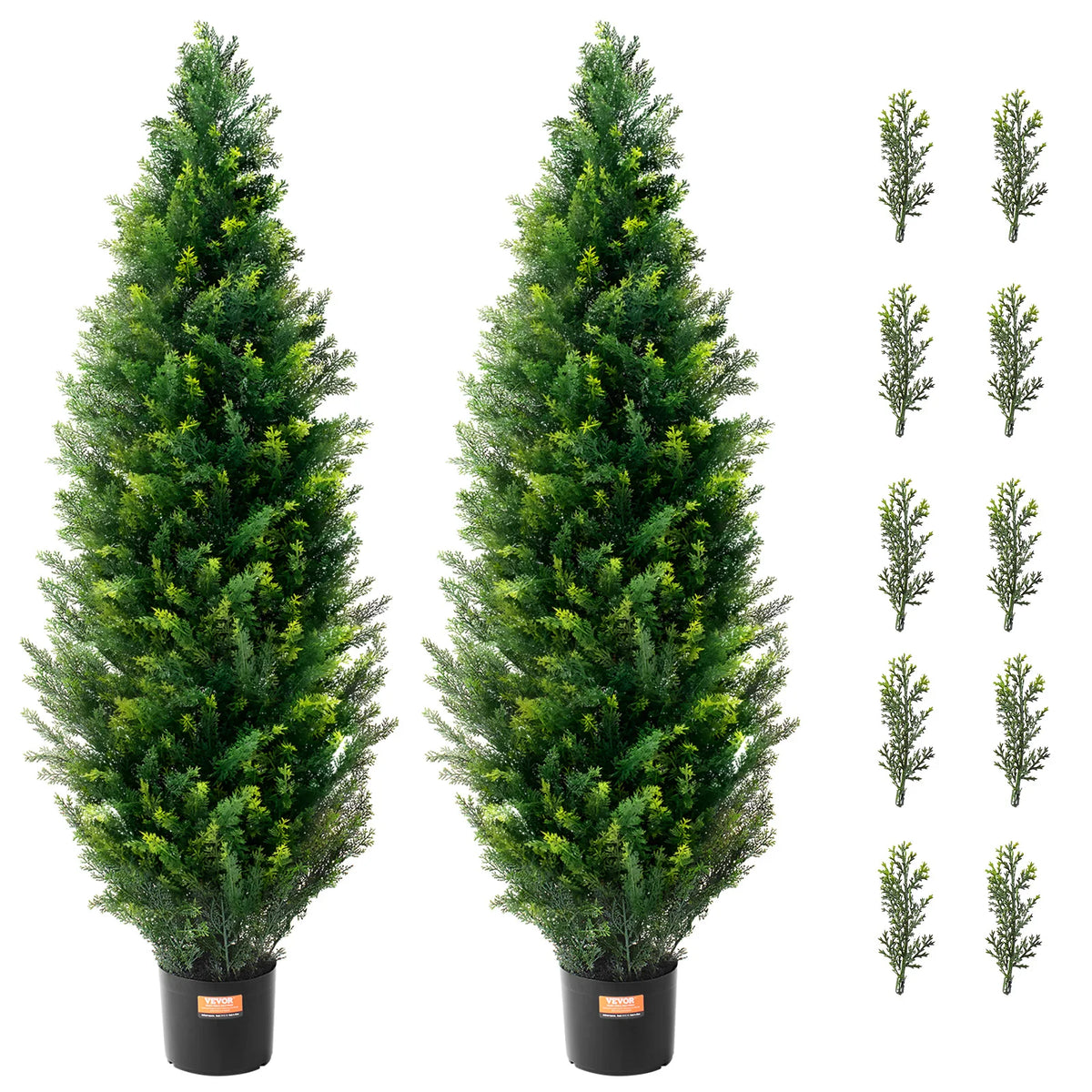 SucceBuy Artificial Cedar Topiary Tree, 48 inch Tall (2 Pieces), with Extra Leaves & Pot Faux Evergreen Fake Pine Cypress Trees