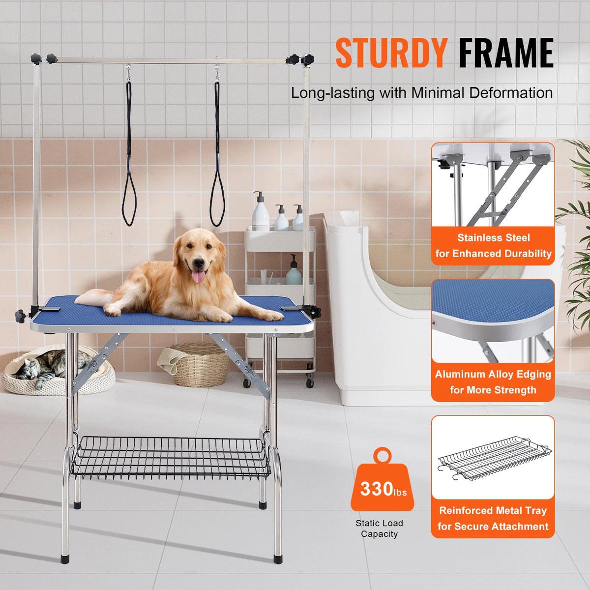 Foldable Dog Grooming Table With Adjustable Clamp And Safety Loop