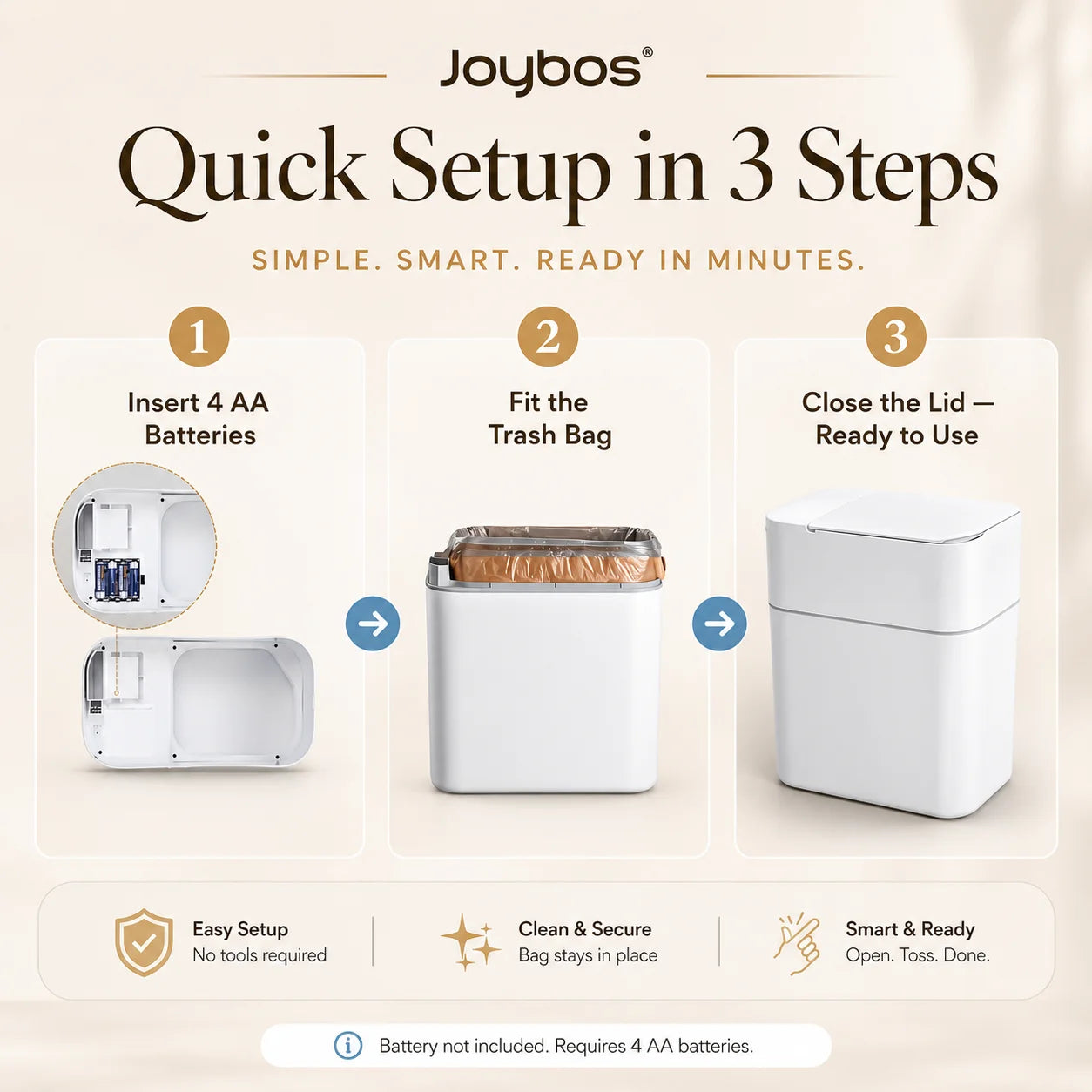 Joybos Touchless Trash Can With Motion Sensor And Auto Bag-Suction