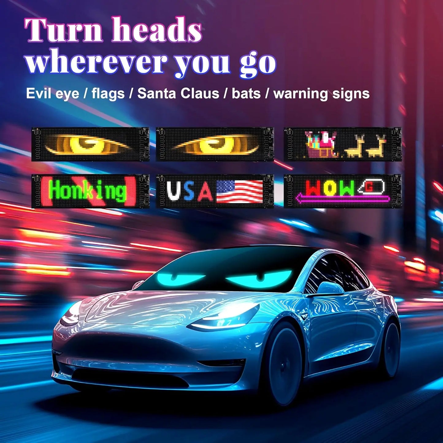 Universal Vehicle LED Devil Eyes Dual Screen Display With App Control