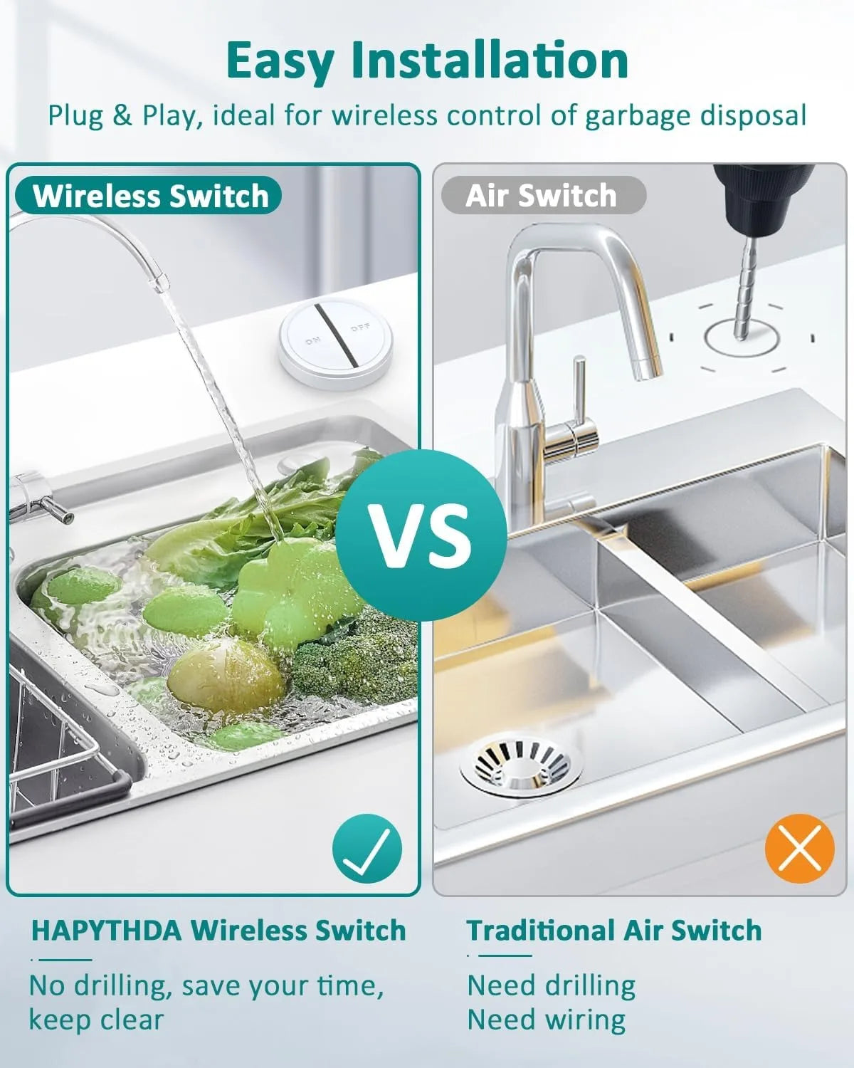 Garbage Disposal Air Switch With RF Range Magnetic Base Plug