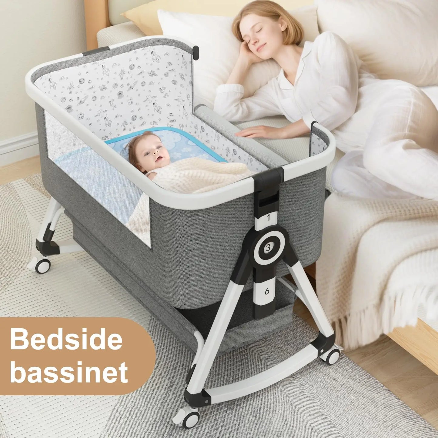 Jetting Baby Bassinet Bedside Sleeper With Mosquito Net And Storage