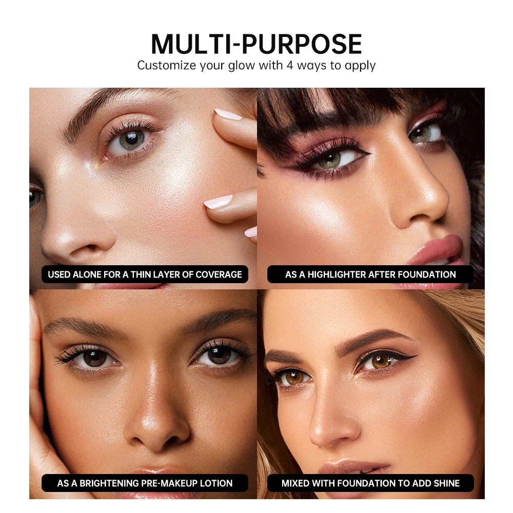 2 IN 1 Face Makeup Long-Lasting Dewy Radiant Liquid Illuminator Foundation & Highlighter Brighten Face Body Shimmer Makeup