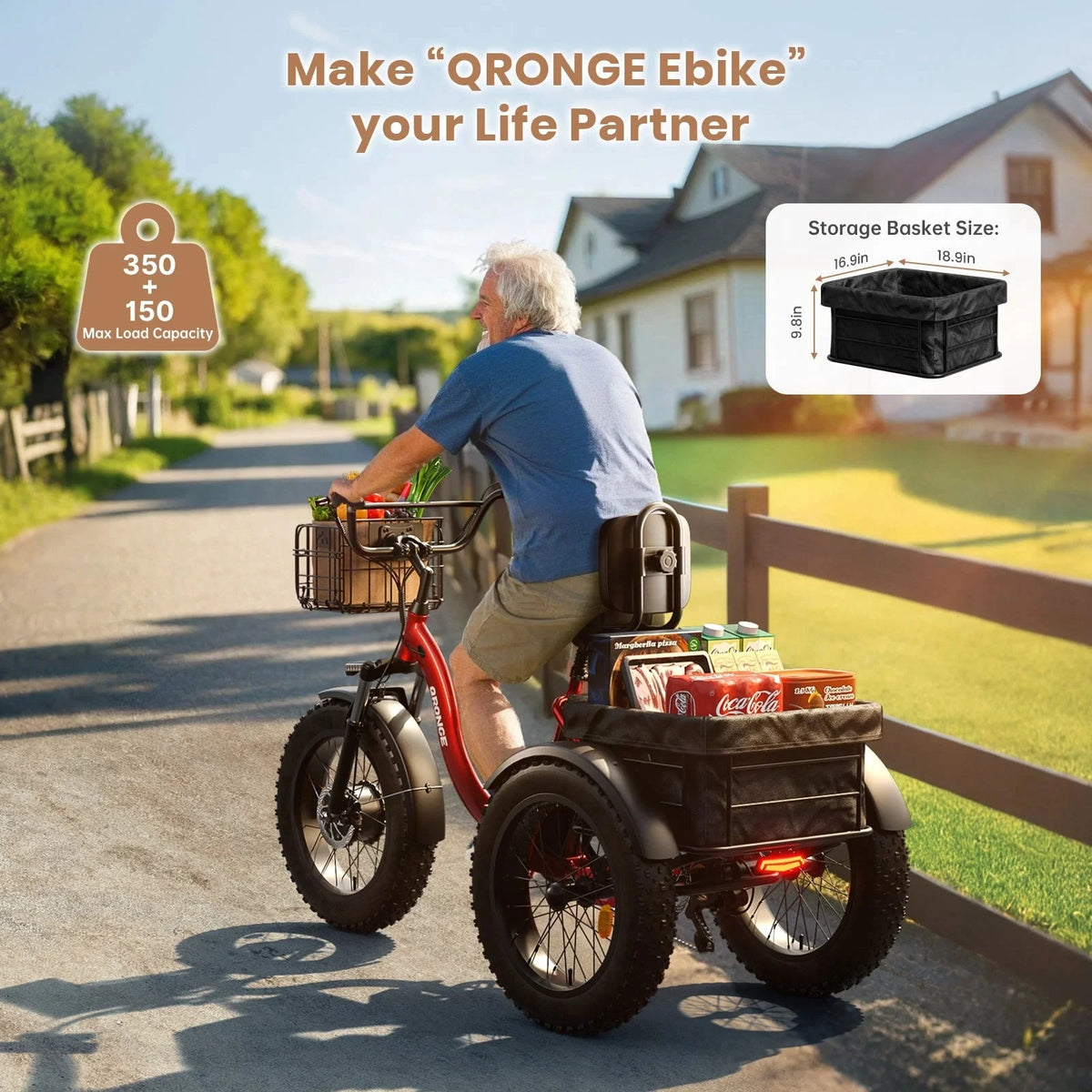 Qronge 1200W Electric Trike For Adults With Large Fat Tires