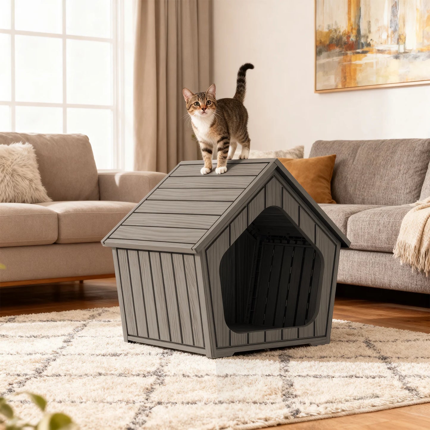 Gable Roof Plastic Pet House Waterproof Outdoor Dog Shelter