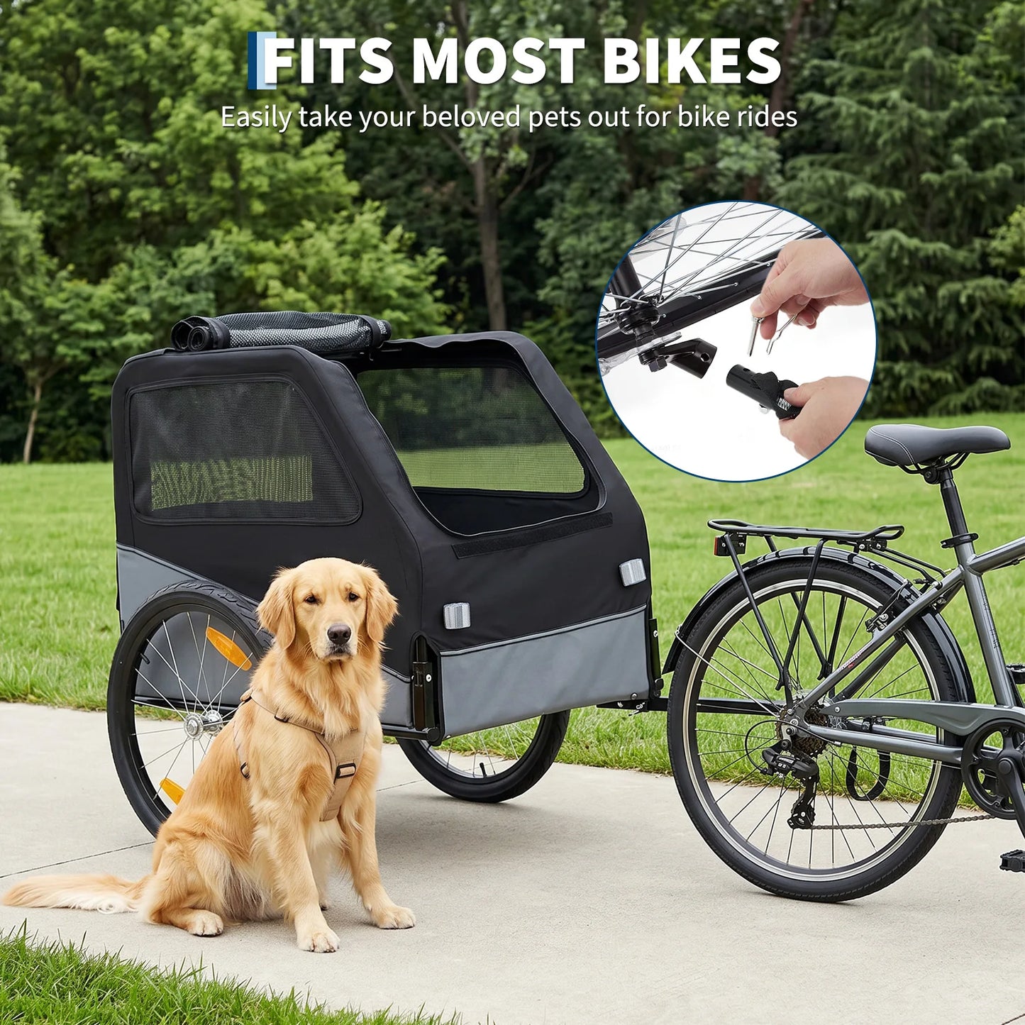 Foldable Dog Bike Trailer With Steel Frame 100 Lbs Capacity