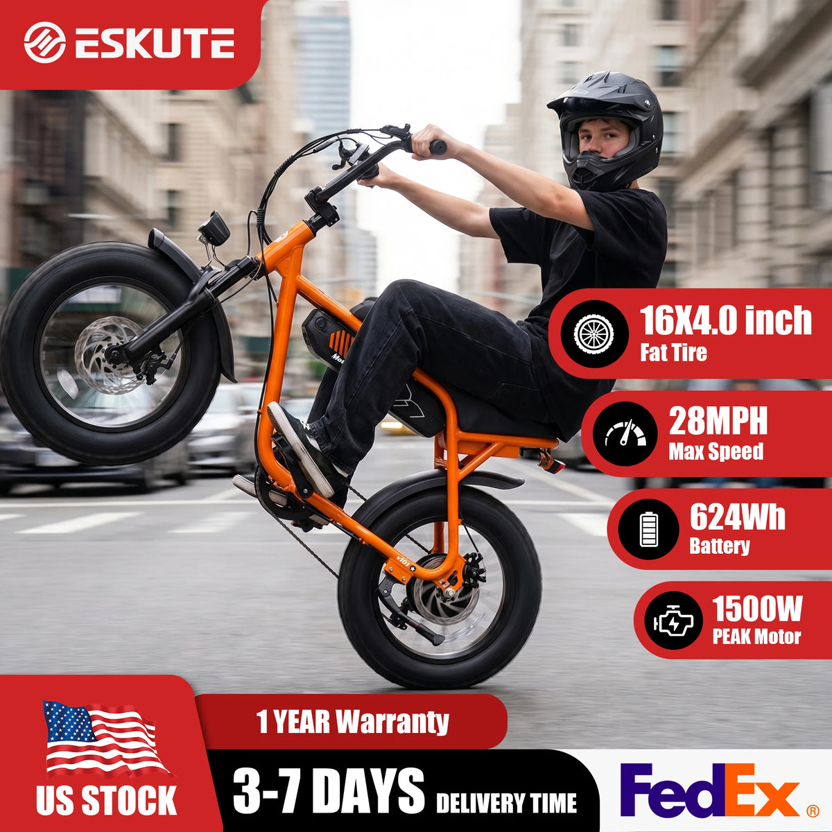 ESKUTE V101 Electric Fat Tire Dirt Bike Ebike 28 MPH