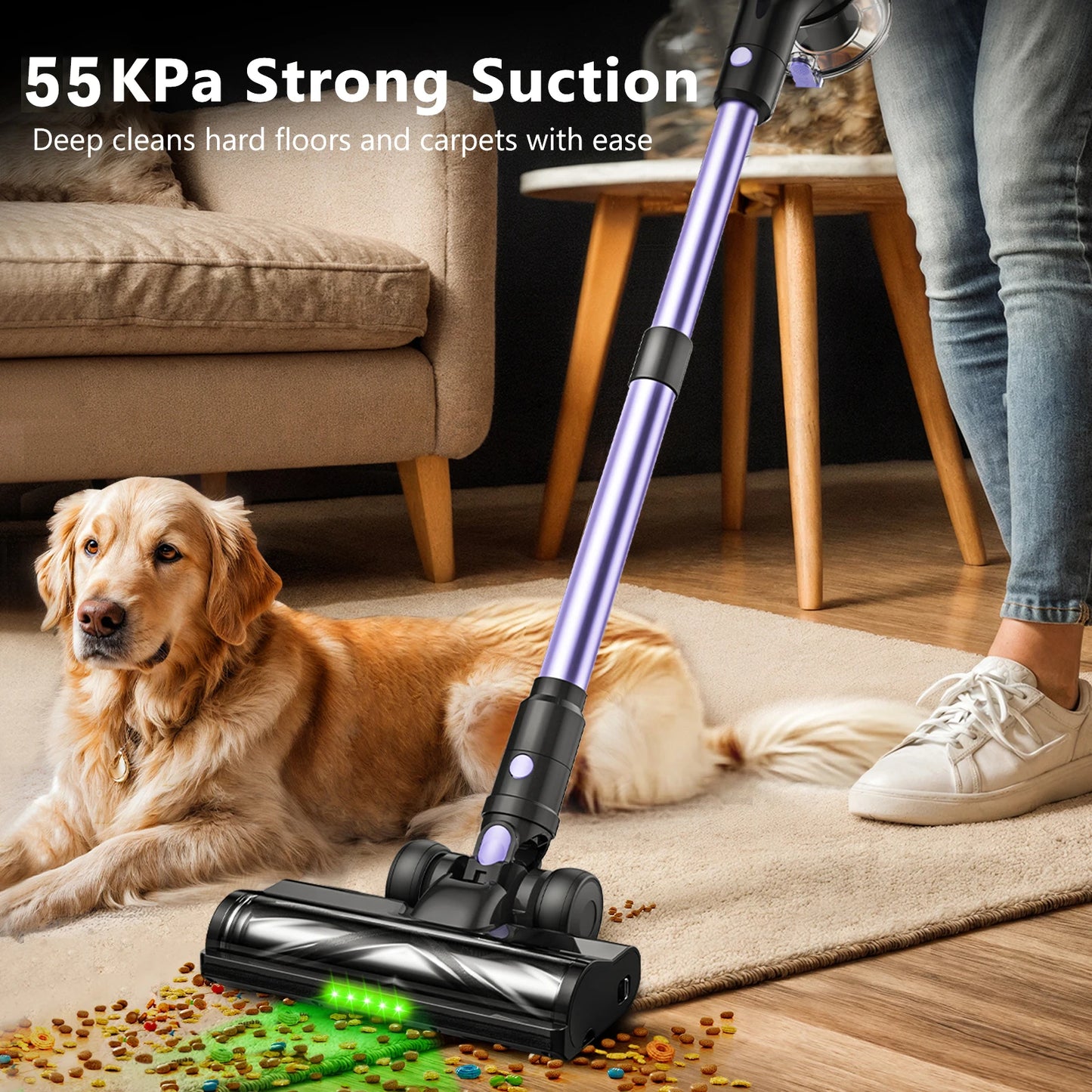 SUXIANGVAC Cordless Vacuum Cleaner 500W 55KPa Self Standing LED Screen