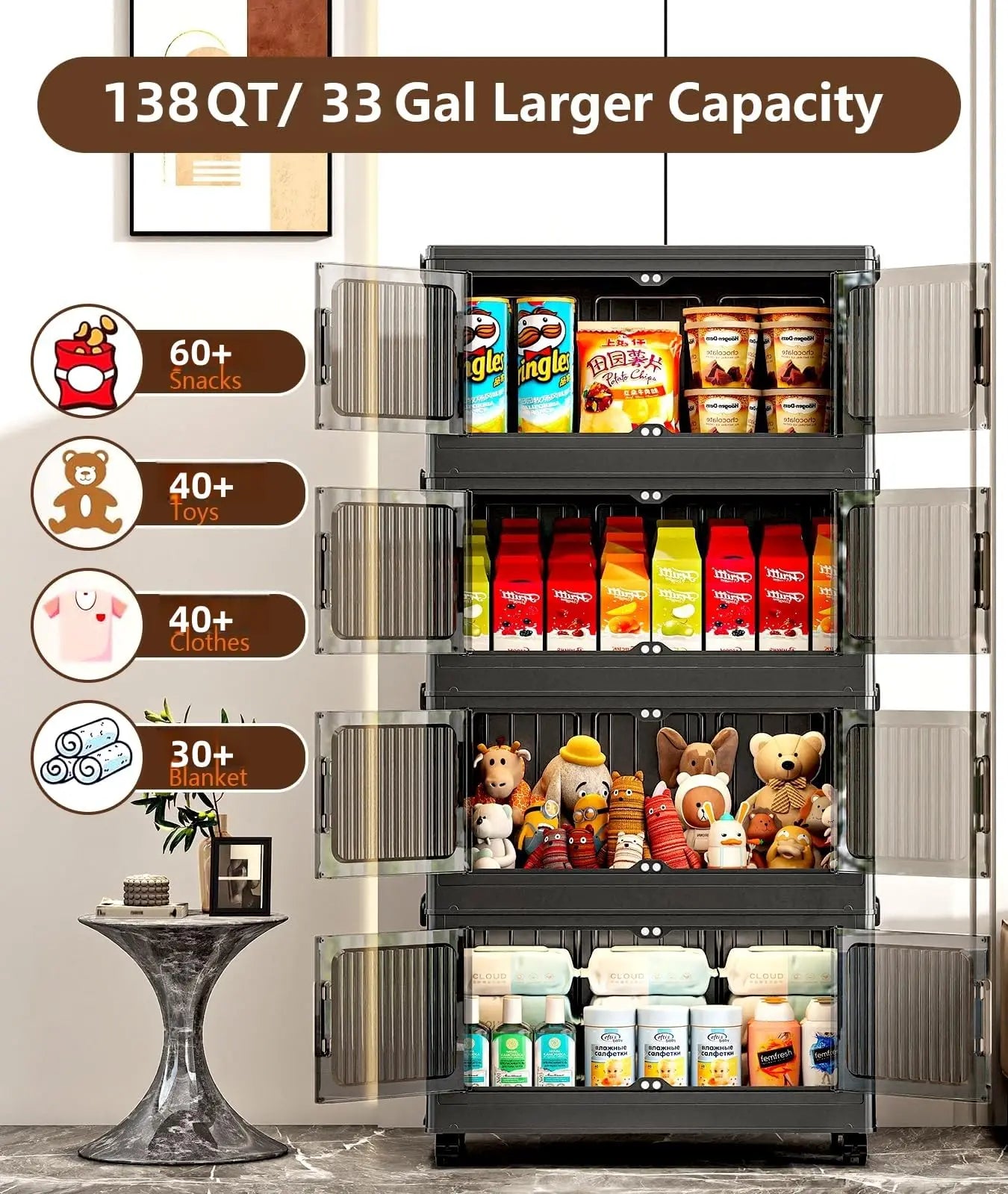 4-Tier Stackable Storage Bins With Lid Foldable Plastic Drawers
