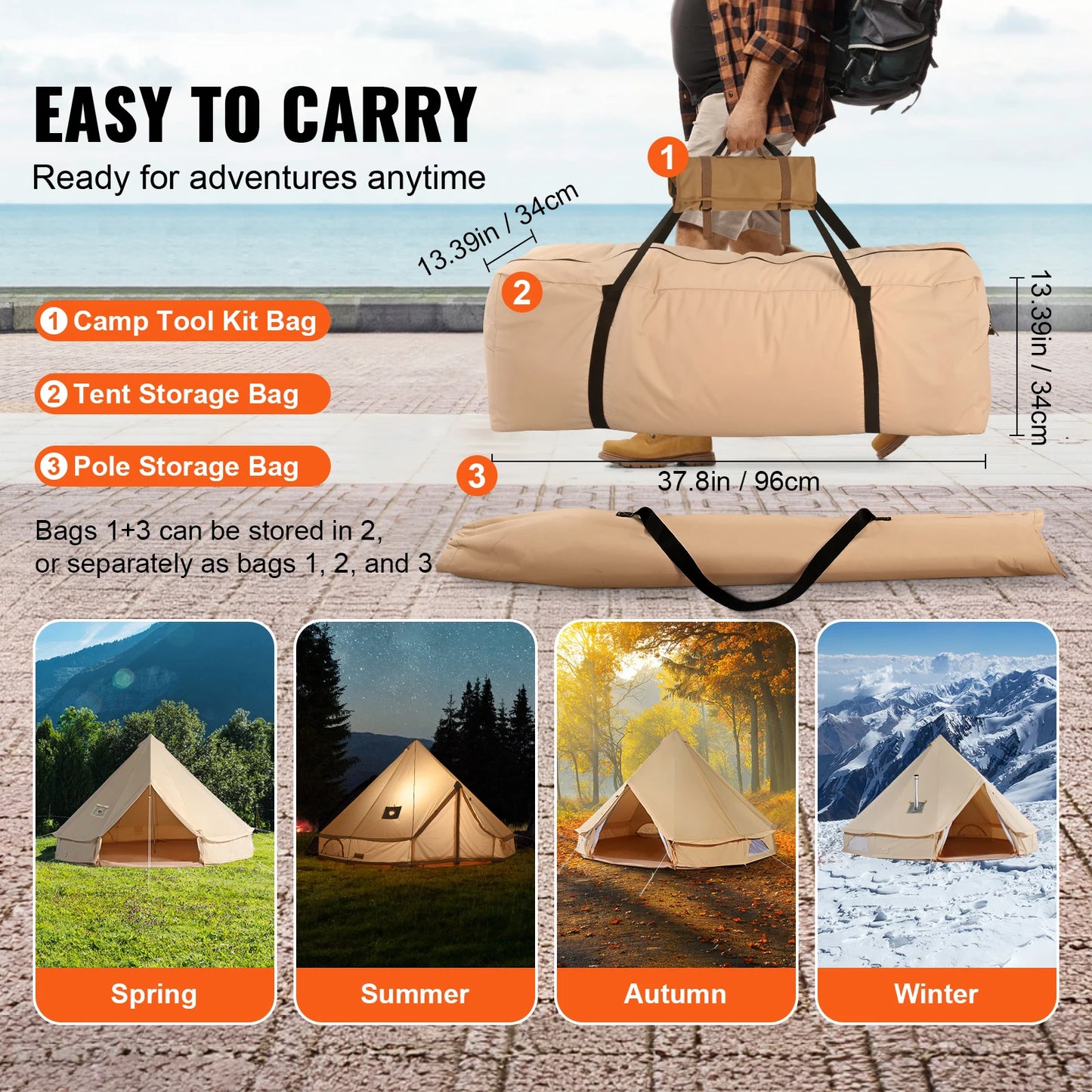 SucceBuy Waterproof Canvas Bell Tent For Outdoor Family Camping