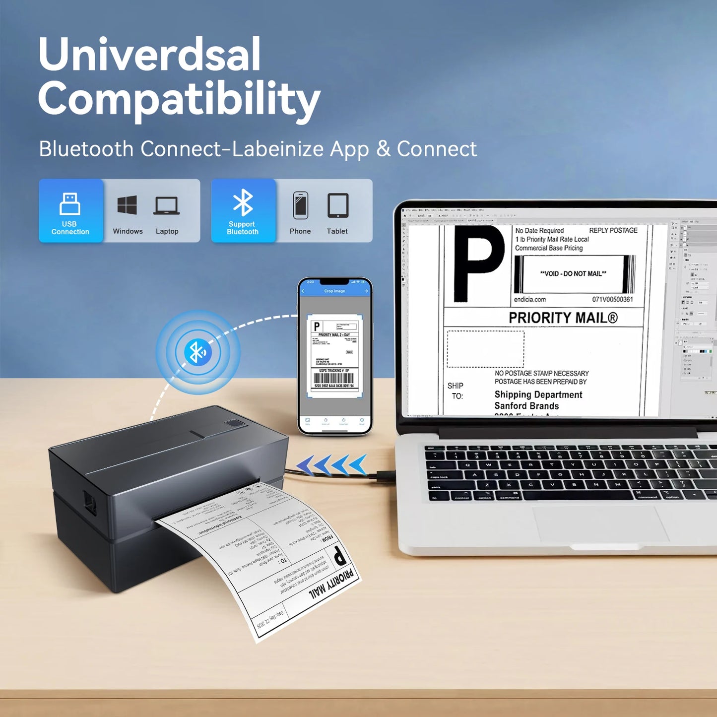 TakeYou Thermal Label Printer Portable Bluetooth USB 203 DPI