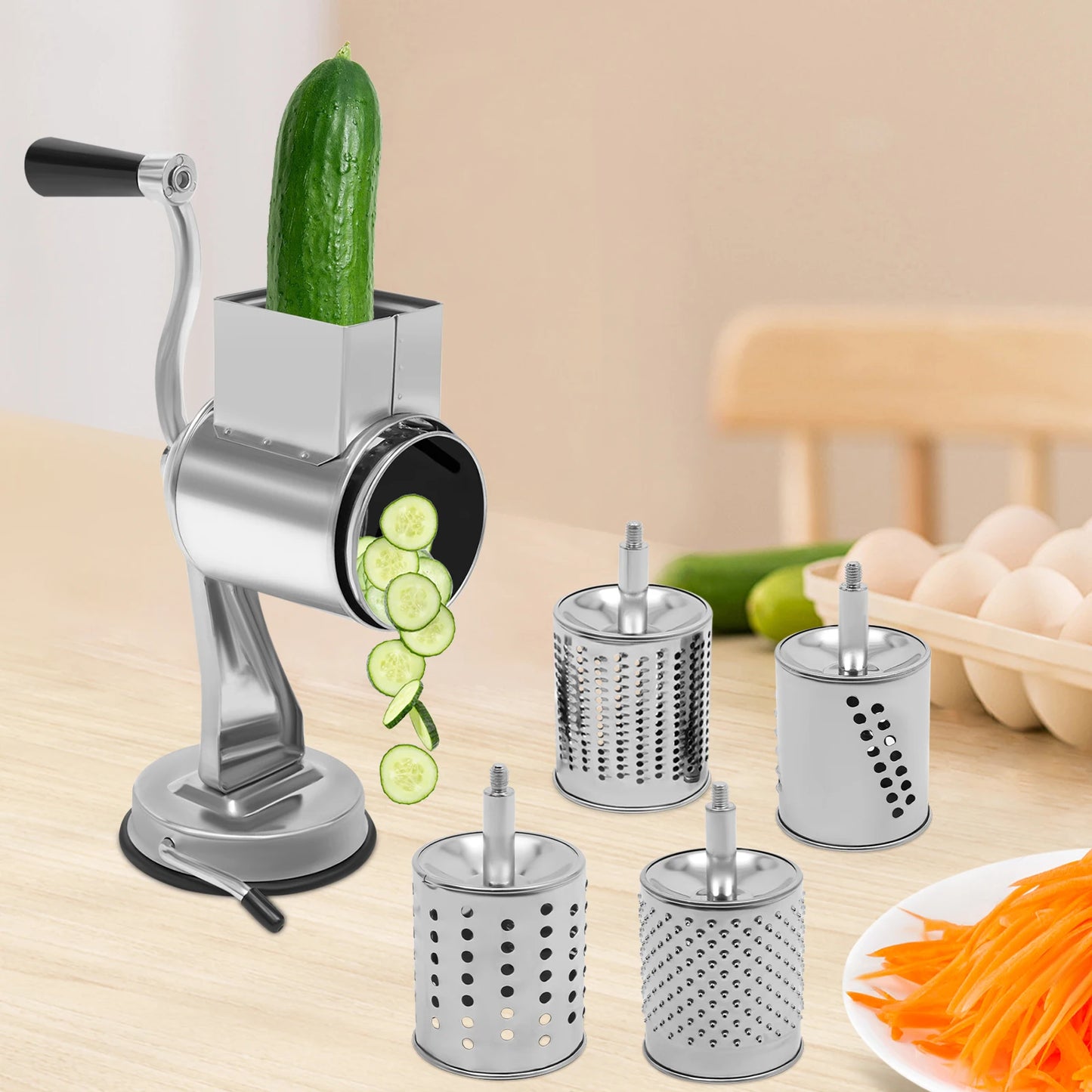Rotary Grater With Five Stainless Steel Blades Manual Grinder