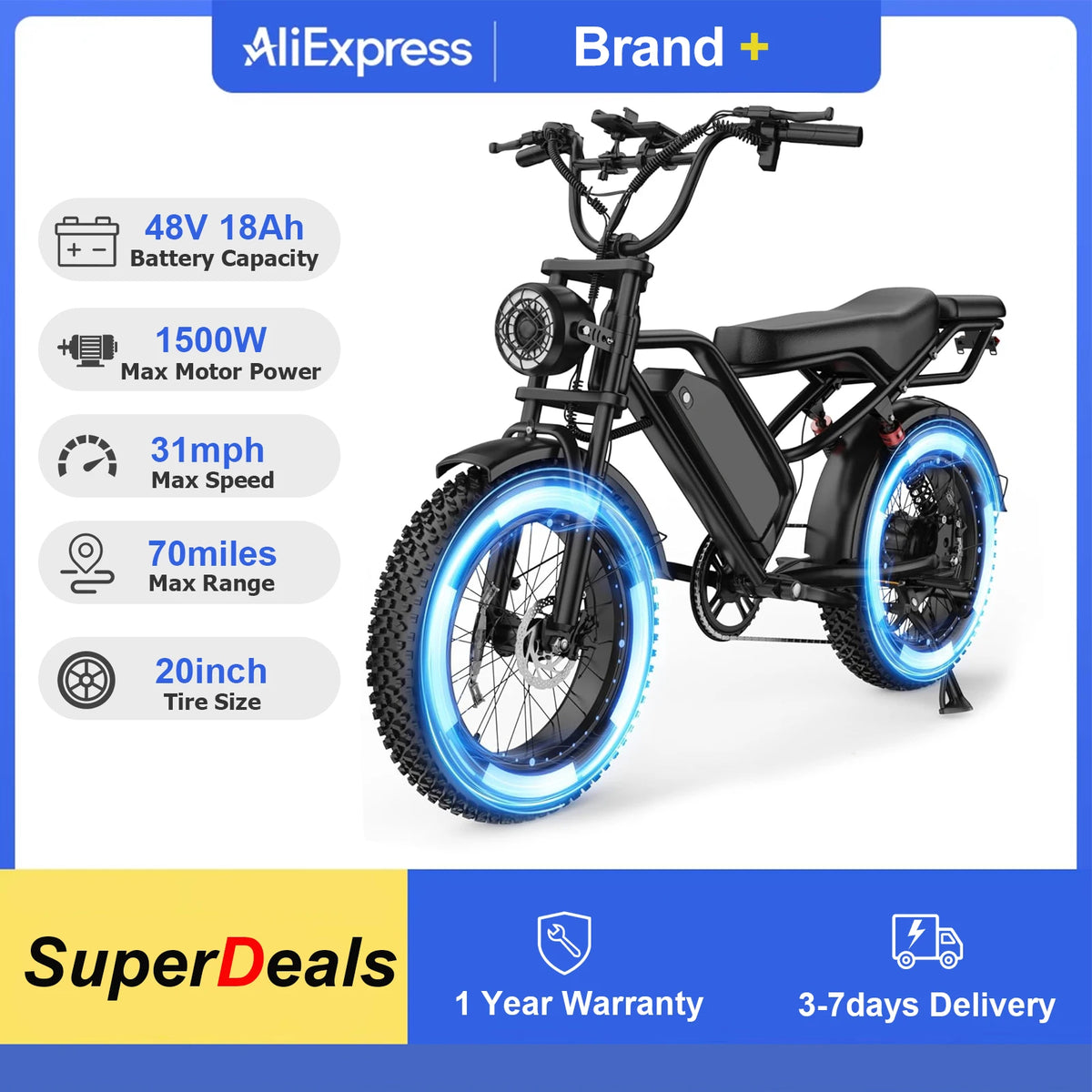 Aovopro Fat Tire Electric Bicycle With Powerful Brushless Motor