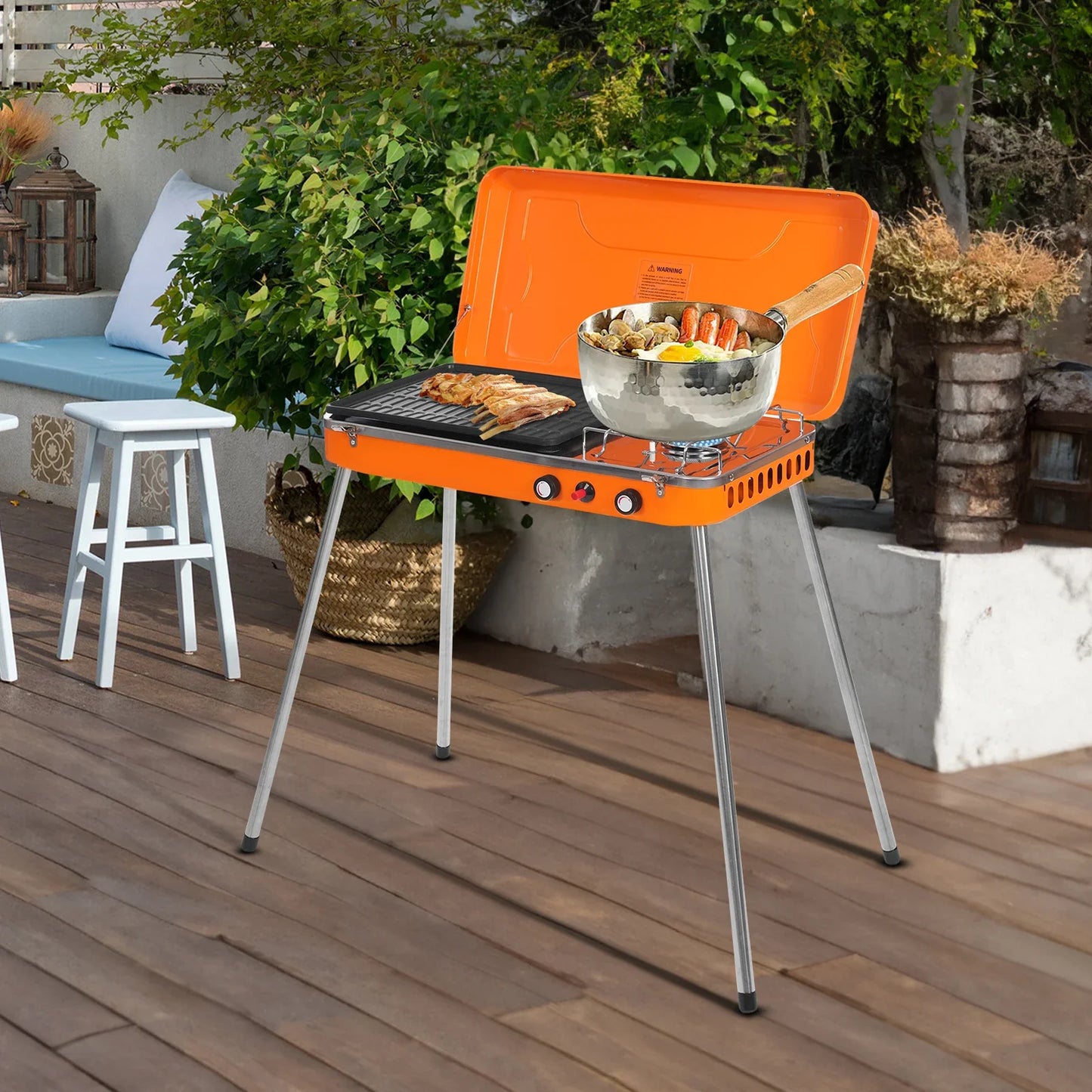 Portable Gas Camping Stove & Outdoor Grill Cooker, Compact Tabletop Design 5860BTU High Power Dual Burner for BBQ & Tailgating