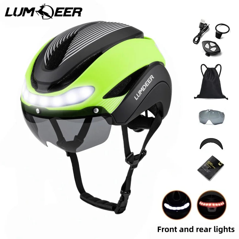 LUMDEER Road Bicycle Helmet With Turn Signals Magnetic Goggles