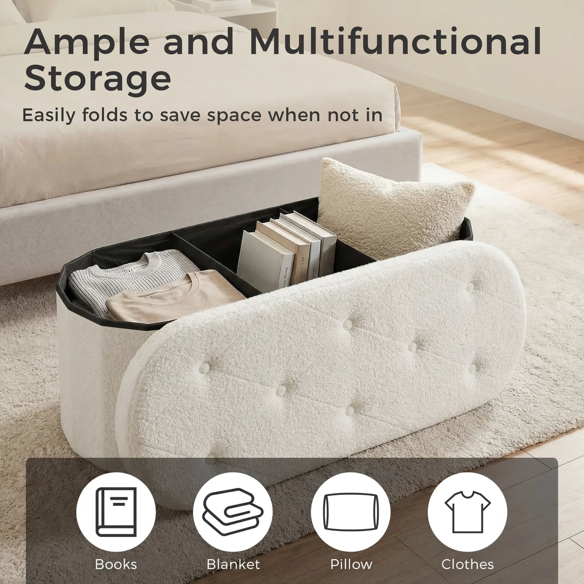 MCQ Faux Fur Storage Ottoman Footstool For Bedroom Seating
