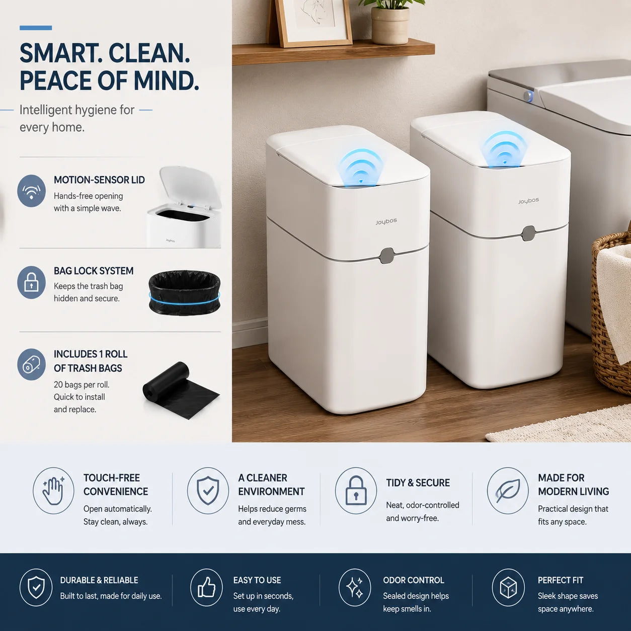 Joybos Touchless Trash Can With Motion Sensor And Auto Bag-Suction
