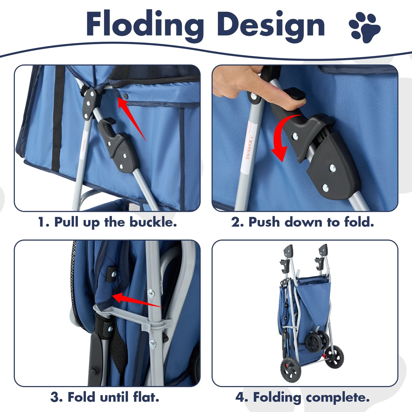 JHK Foldable 3-Wheel Pet Stroller For Small Dogs And Cats