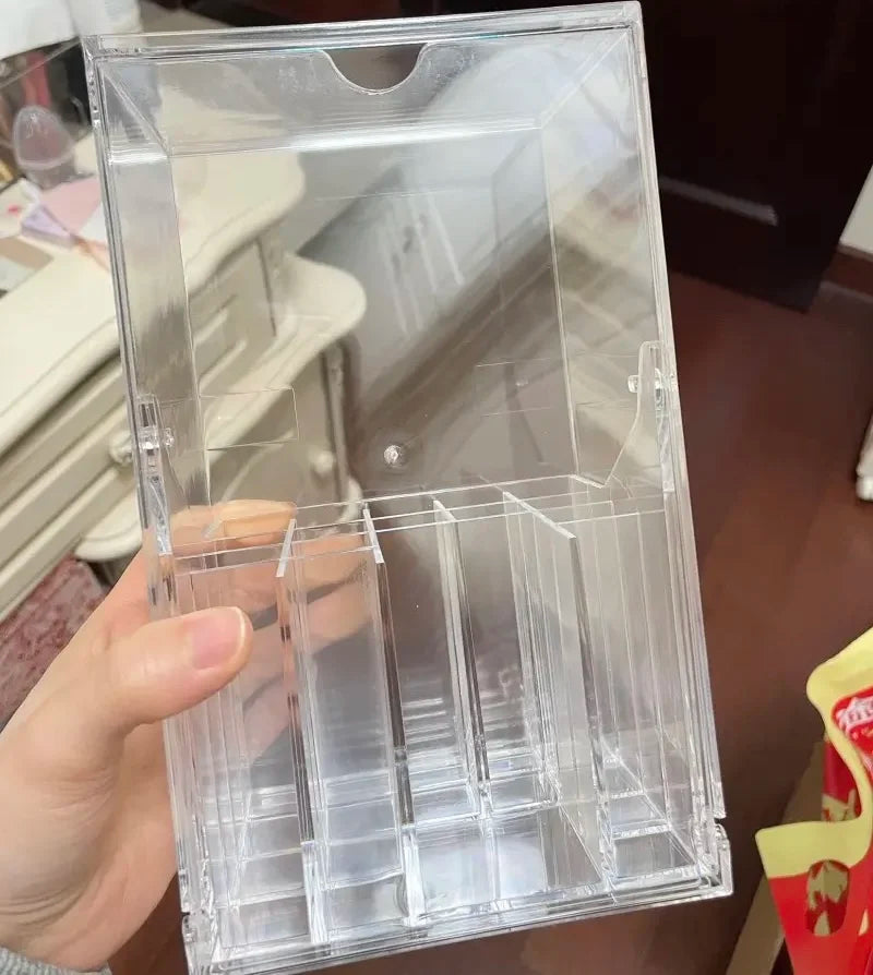 Clear Acrylic 17-Slot Makeup Brush Holder With Tilt Open Lid