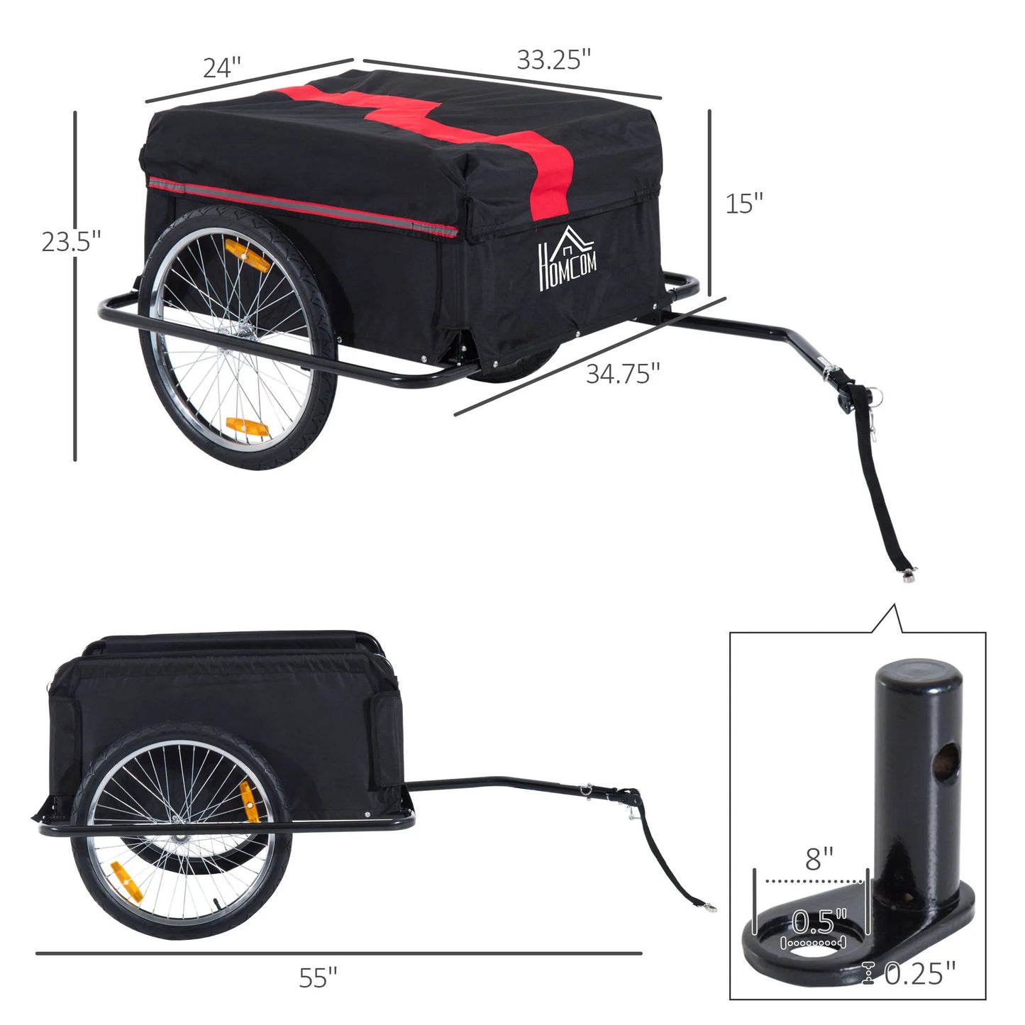 Outsunny Two-Wheel Bicycle Cargo Wagon Trailer With Folding Storage