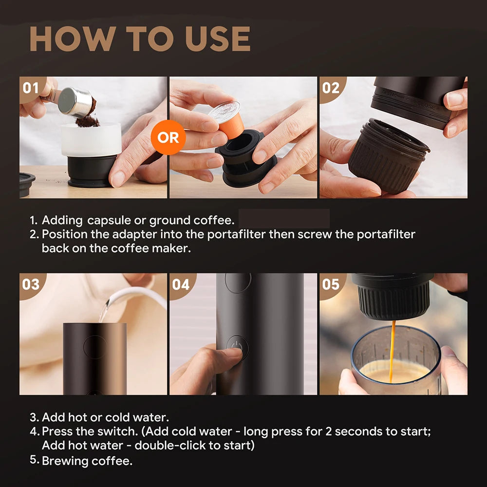 Portable 2-In-1 and 3-In-1 Capsule and Ground Coffee Maker