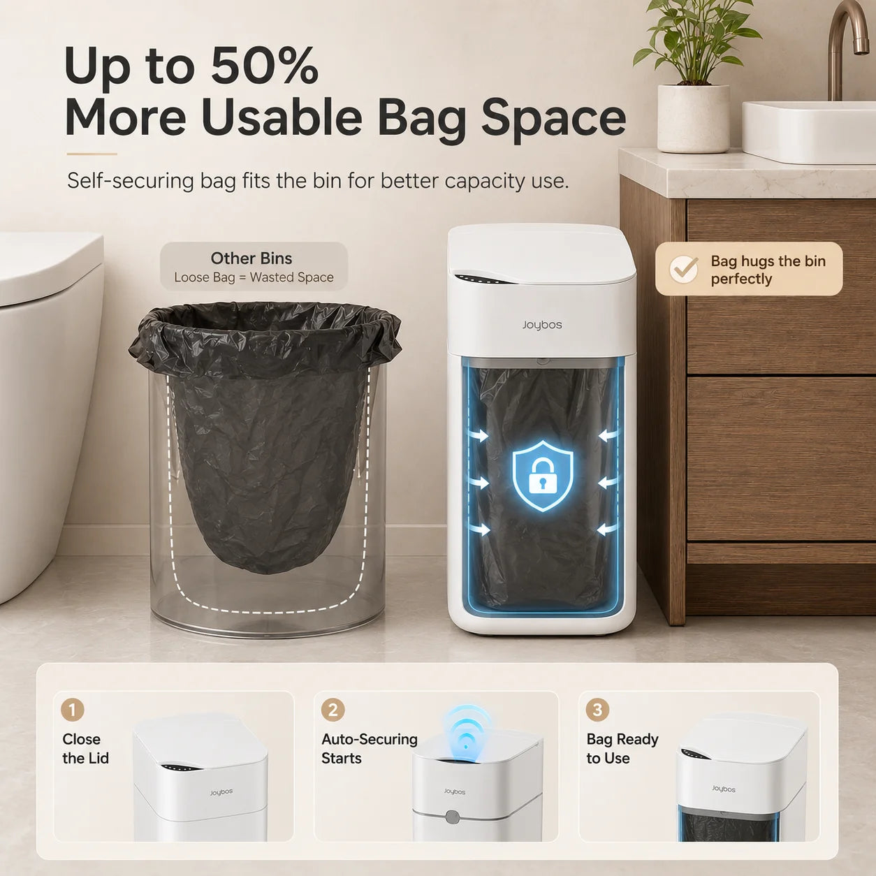 Joybos Touchless Trash Can With Motion Sensor And Auto Bag-Suction