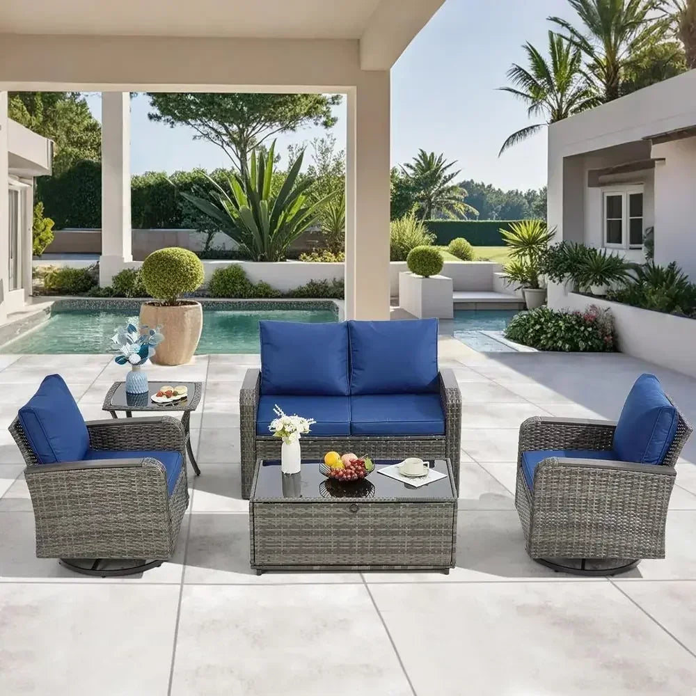 Modern Outdoor Wicker Patio Furniture Set With Swivel Chairs