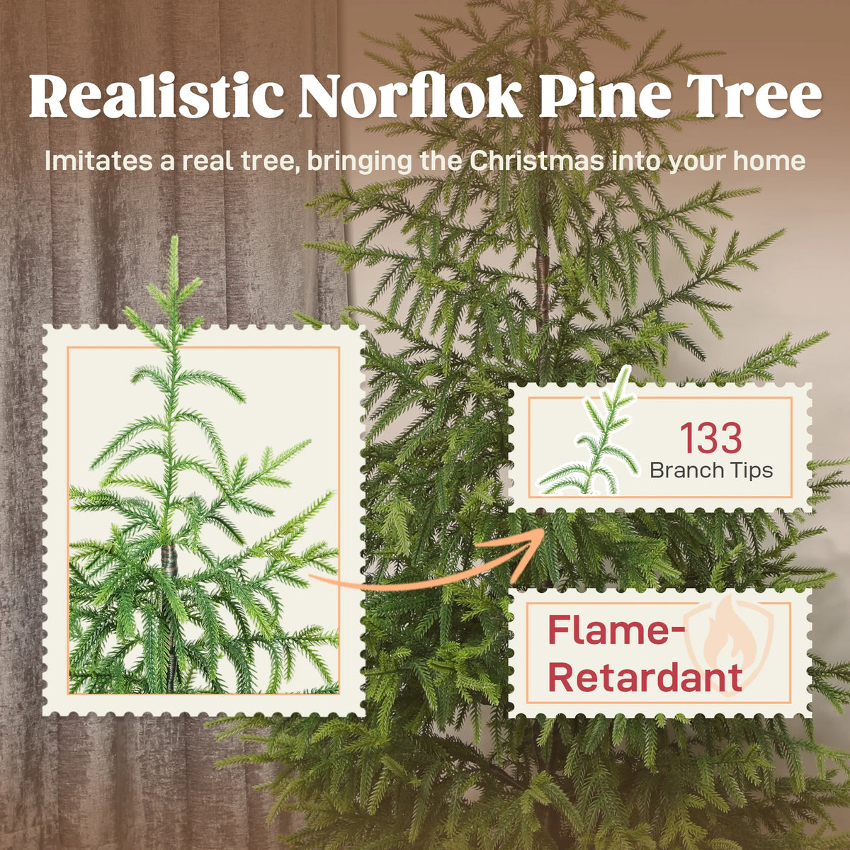 HOMCOM Realistic Norfolk Pine Artificial Christmas Tree Decoration