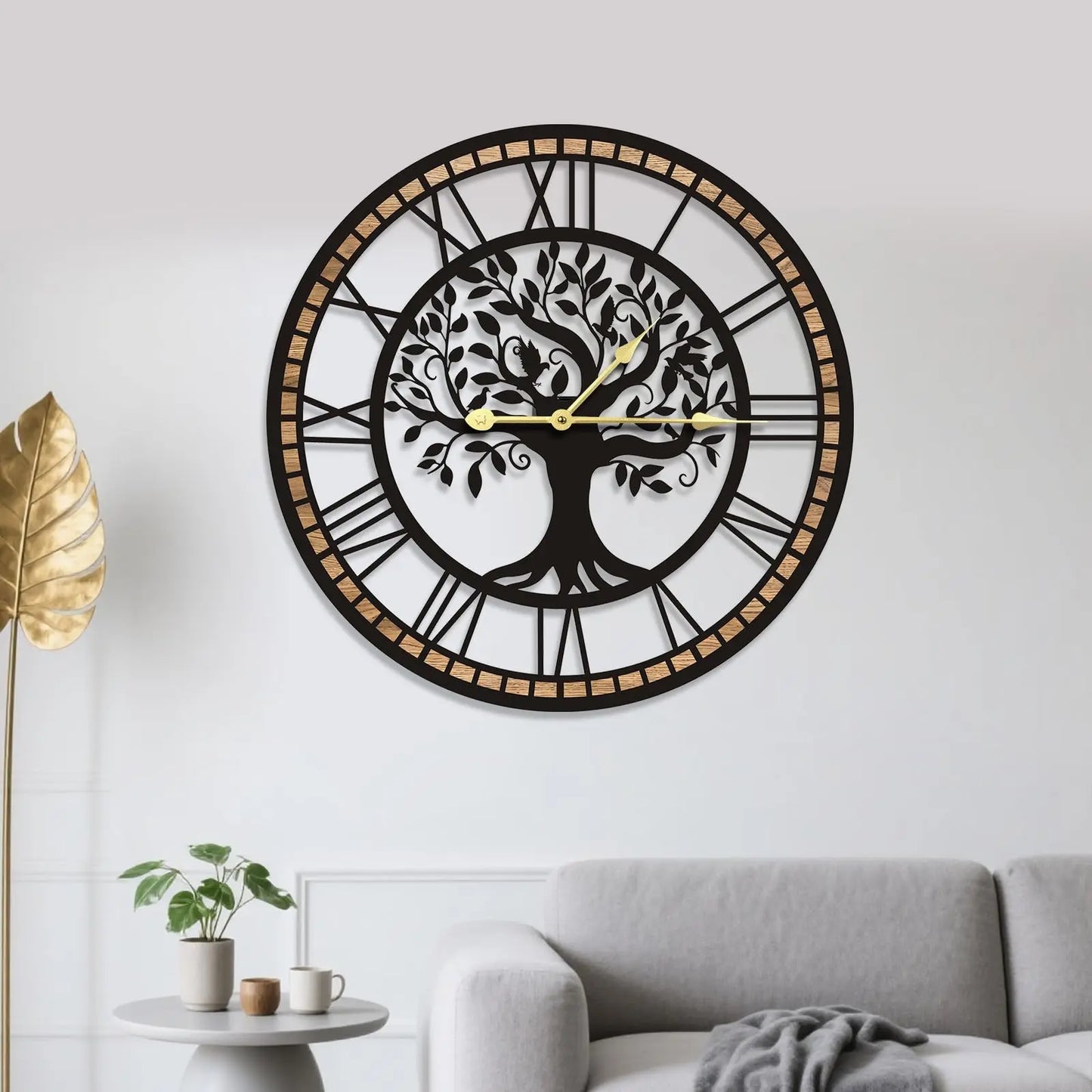 Tree Of Life Large Wall Clock Quiet No Ticking Metal Frame Decor