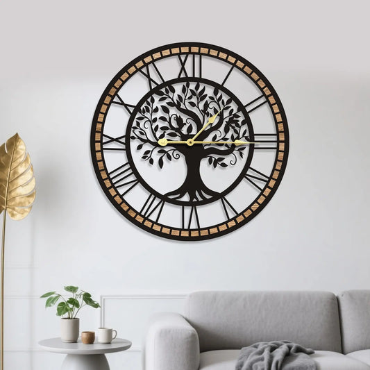 Tree Of Life Large Wall Clock Quiet No Ticking Metal Frame Decor