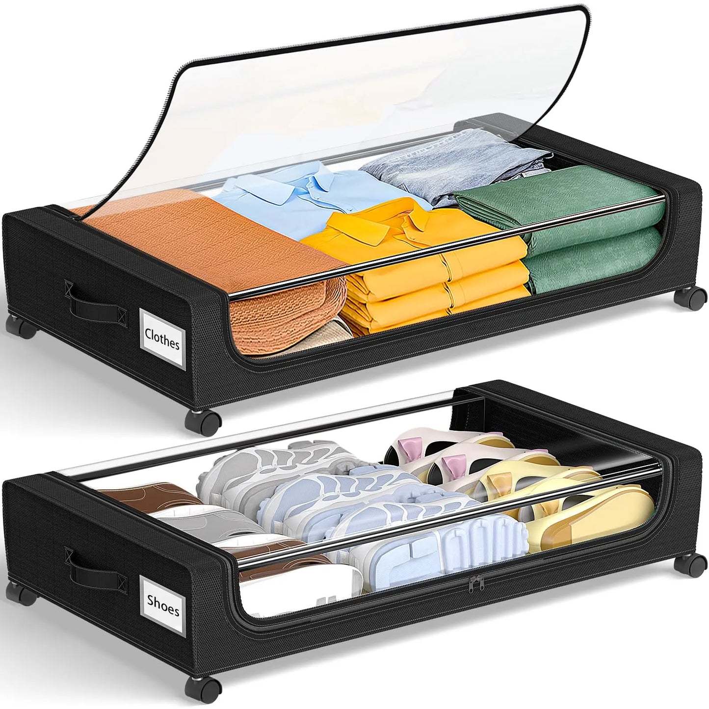 Under Bed Storage Bins With Wheels Clear Lids 2 Pack