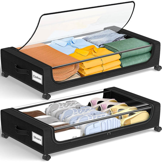 Under Bed Storage Bins With Wheels Clear Lids 2 Pack